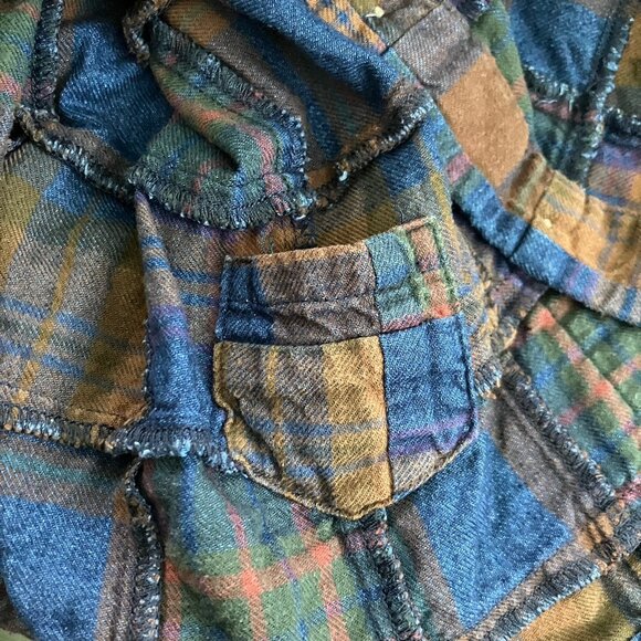 The Golden State Remi Relief Shirt Mens S Patchwork Flannel Blue Plaid Button Up - Picture 9 of 10